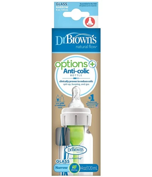 Dr Brown's glass baby bottle 120 ml narrow neck