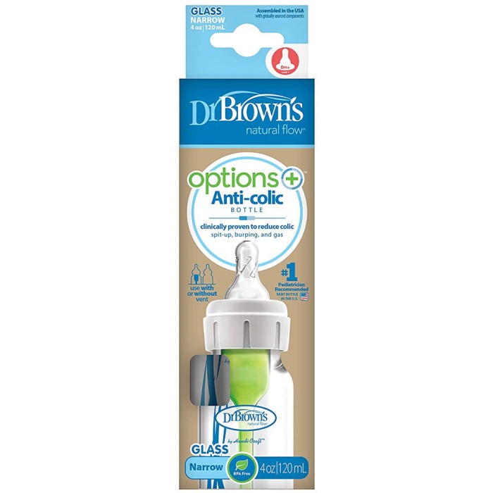 Dr Brown's Biberon en verre 120ml Cole étroit dans Biberon & Accessoires chez Baby And Mom Maroc