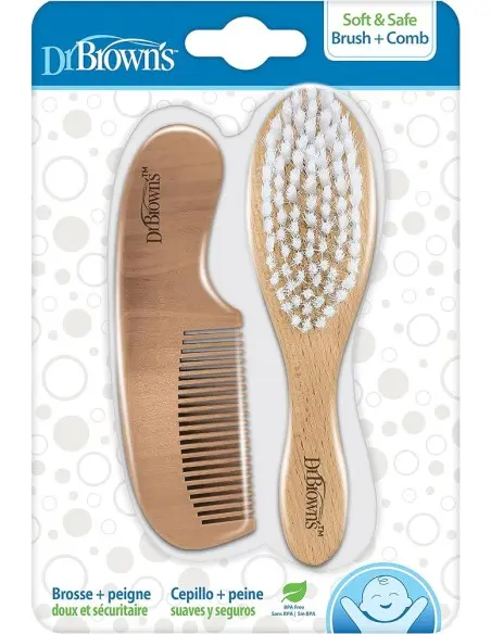 Dr Brown's Brosse + peigne doux en bois Accessoires de toilette