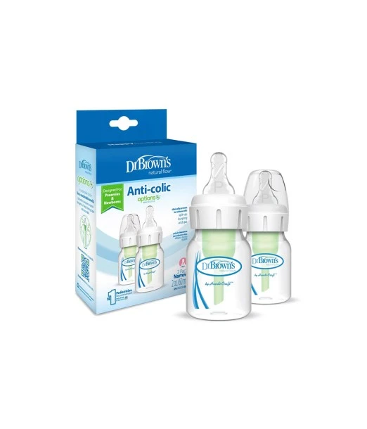 Dr Brown's Pack of 2 anti-colic narrow-neck baby bottles 60 ml with premature nipple 2