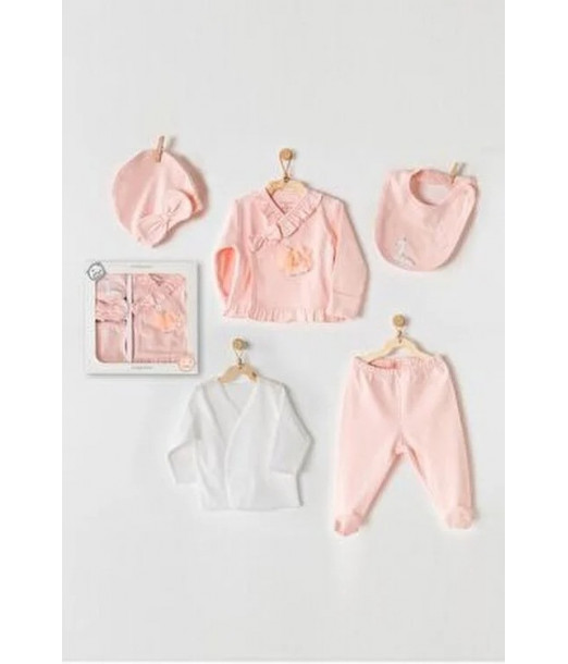 Coffret naissance 100% coton 5 pièces Flamant Rose Coffret