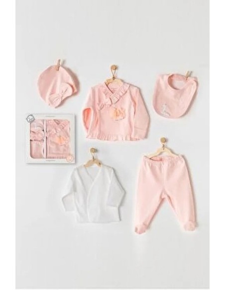 Coffret naissance 100% coton 5 pièces Flamant Rose Coffret