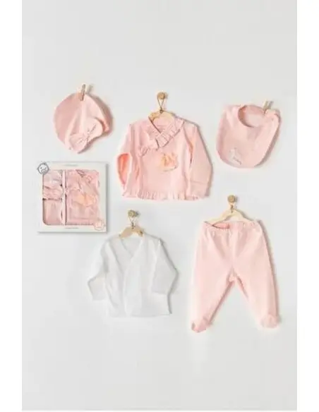 Coffret naissance 100% coton 5 pièces Flamant Rose Coffret