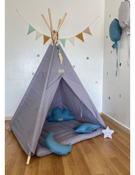 Minitribe Tente Tipi avec tapis matelassé – Gris dans Déco chambre bébé chez Baby And Mom Maroc