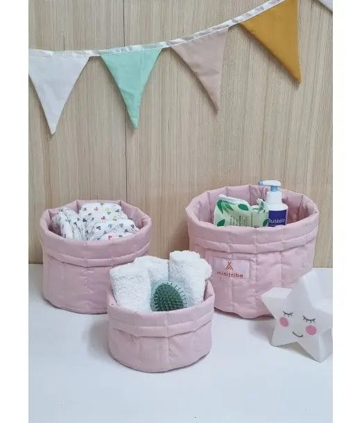 Minitribe Lot de 3 Paniers gigognes - Rose Déco chambre bébé -