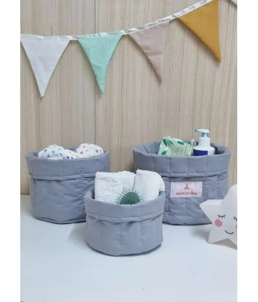 Minitribe Lot de 3 Paniers gigognes - Gris Déco chambre bébé -