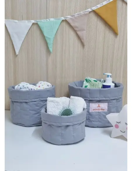 Minitribe Lot de 3 Paniers gigognes - Gris Déco chambre bébé -