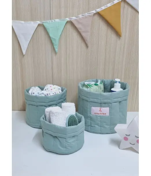 Minitribe Lot de 3 Paniers gigognes - Vert Pastel Déco chambre