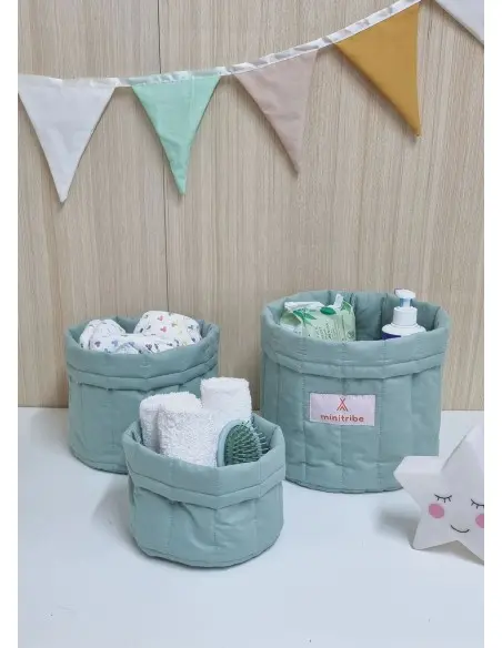 Minitribe Lot de 3 Paniers gigognes - Vert Pastel Déco chambre