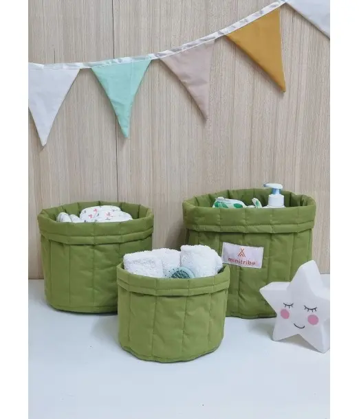 Minitribe Lot de 3 Paniers gigognes - Vert Déco chambre bébé -