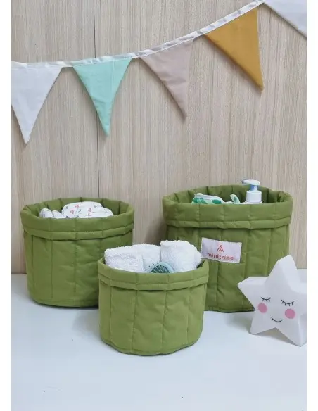 Minitribe Lot de 3 Paniers gigognes - Vert Déco chambre bébé -