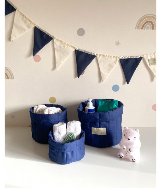 Minitribe Lot de 3 Paniers gigognes - Bleu Déco chambre bébé -