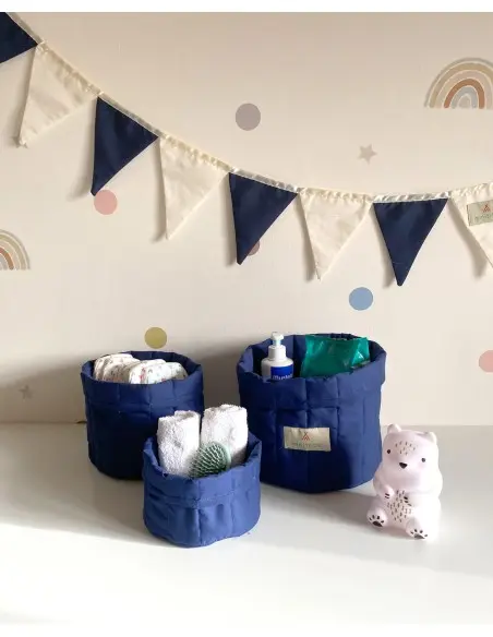 Minitribe Lot de 3 Paniers gigognes - Bleu Déco chambre bébé -