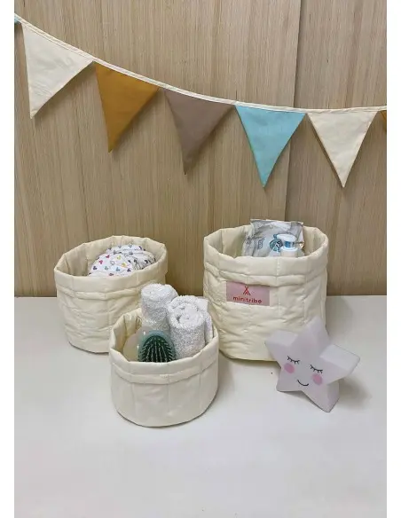 Minitribe Lot de 3 Paniers gigognes - Blanc Déco chambre bébé 