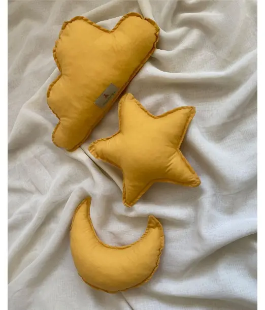 Minitribe Lot de 3 Coussins - Jaune Moutarde Déco chambre bébé 