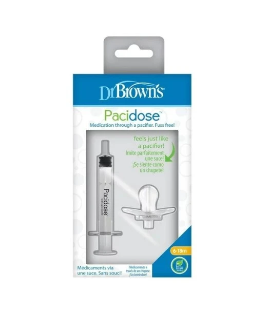 Dr Brown's Pacidose pacifier liquid medicine dispenser with oral syringe