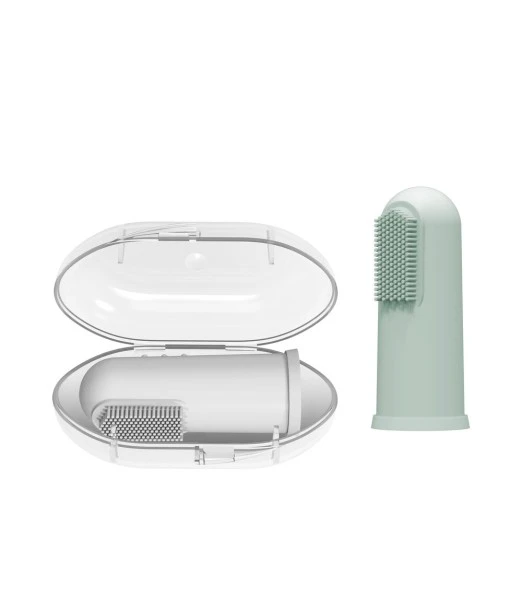 Dr Brown's silicone toothbrush with case — light green, from 3 months