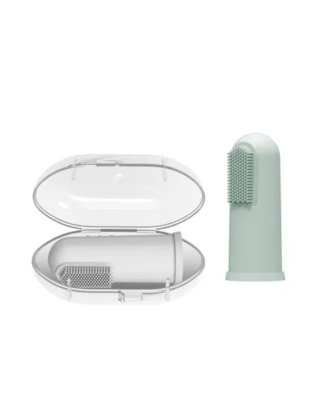 Dr Brown's silicone toothbrush with case — light green, from 3 months