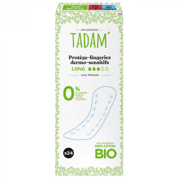 TADAM Protège-slip coton Bio Long x24 Serviettes Hygiéniques -