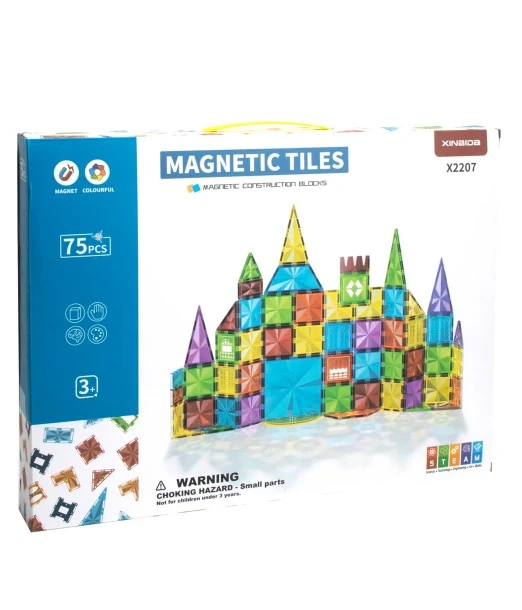 Magnetic block set — 75-piece construction, learning and educational tiles for children 3 years+