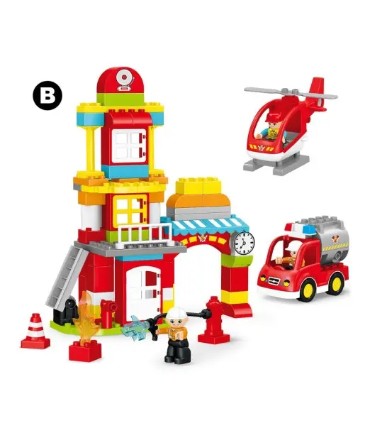 Set de blocs de construction caserne de pompiers - 92 pièces - 2