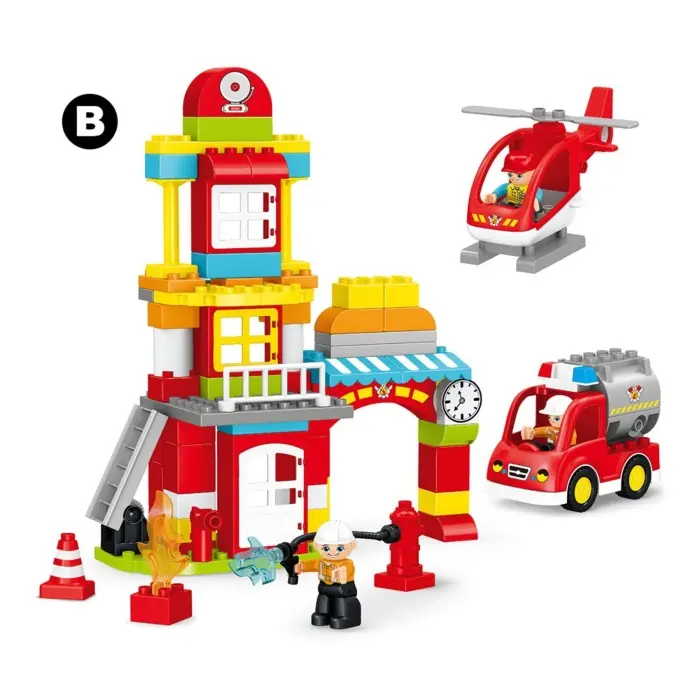 Set de blocs de construction caserne de pompiers - 92 pièces -