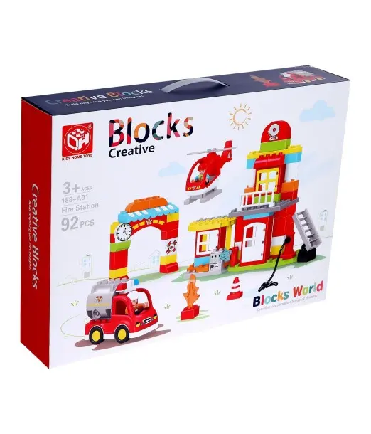 Set de blocs de construction caserne de pompiers - 92 pièces -