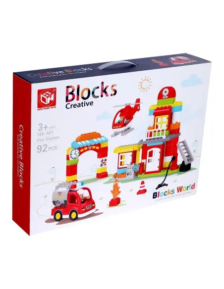 Set de blocs de construction caserne de pompiers - 92 pièces -