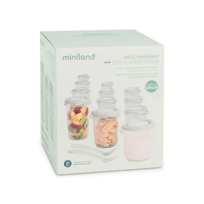 Miniland Set 12 pots de conservation Mint Vaisselle bébé -