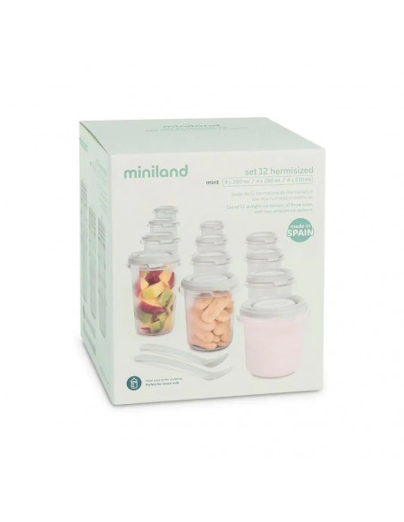 Miniland Set 12 pots de conservation Mint Vaisselle bébé -