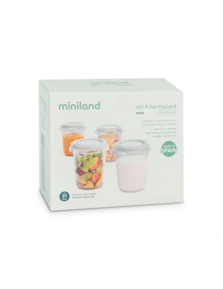 Miniland Set 4 pots de conservation Mint Vaisselle bébé -