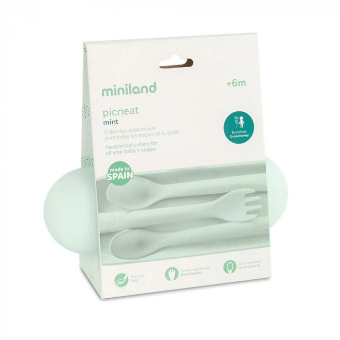 Miniland Couverts en silicone - Mint Vaisselle bébé - Miniland