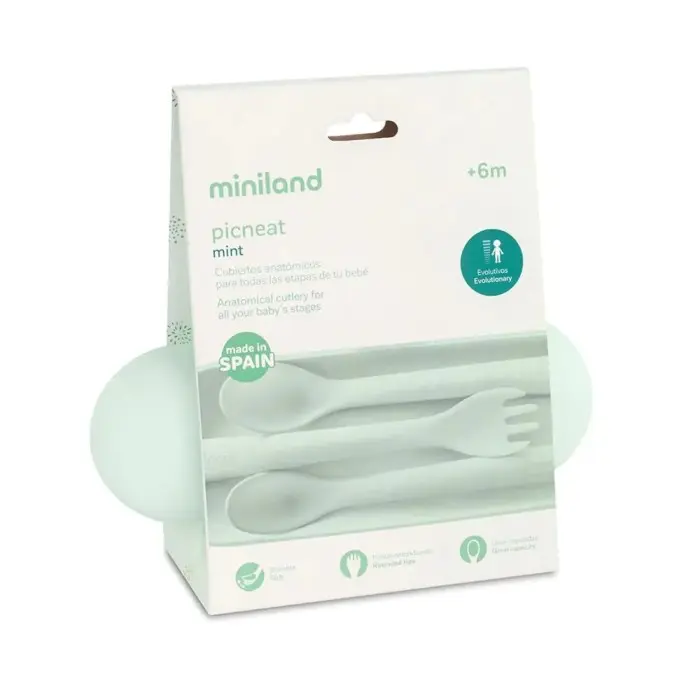 Miniland Couverts en silicone - Mint Vaisselle bébé - Miniland