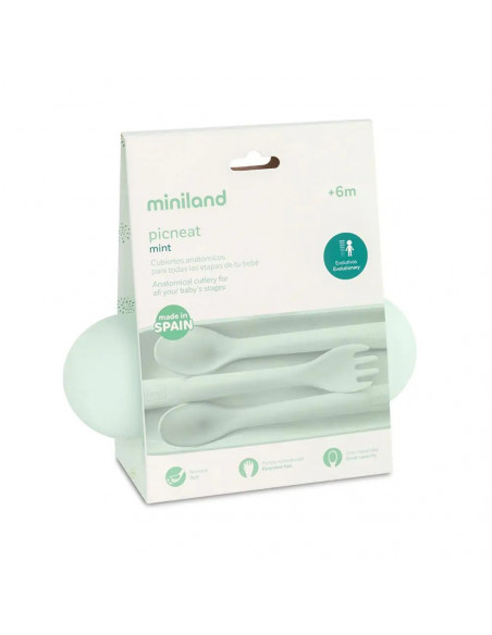 Miniland Couverts en silicone - Mint Vaisselle bébé - Miniland