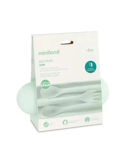 Miniland Couverts en silicone - Mint Vaisselle bébé - Miniland