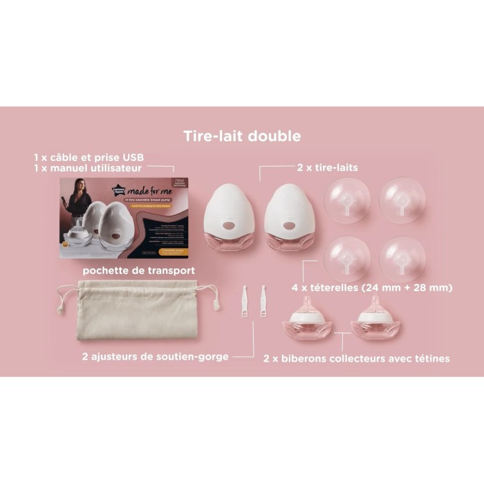Tommee Tippee Tire-lait portable Made for Me Double + 2