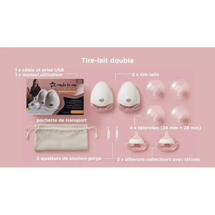 Tommee Tippee Tire-lait portable Made for Me Double + 2