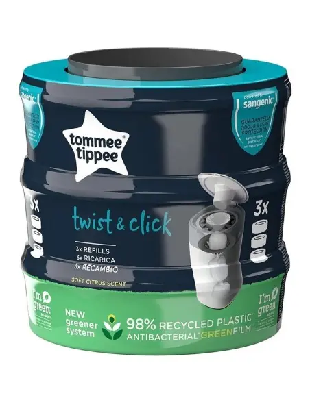 Tommee Tippee Lot de 3 recharges Twist & Click Poubelle à