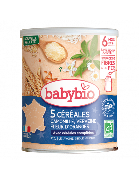 BabyBio 5 Céréales Infantiles Verveine Fleur D'oranger Camomille (Dès 6mois) dans Céréales & Compotes chez Baby And Mom Maroc
