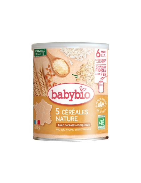 BabyBio Céréales Infantiles 5 Céréales Nature Blé, Avoine, Riz, Seigle, Quinoa (Dès 6mois) dans Céréales & Compotes chez Baby And Mom Maroc