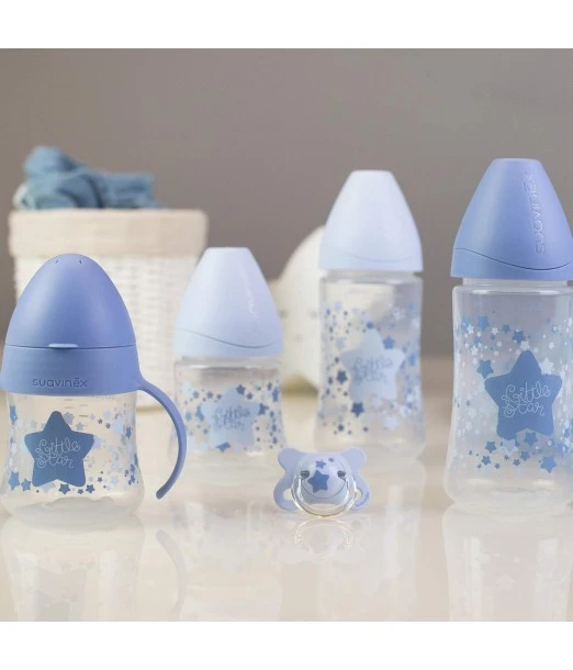 Suavinex set 4 baby bottles + Little Star pacifier light blue 2