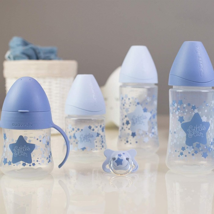 Coffret 4 Biberons + Sucette Suavinex Little Star Bleu Clair