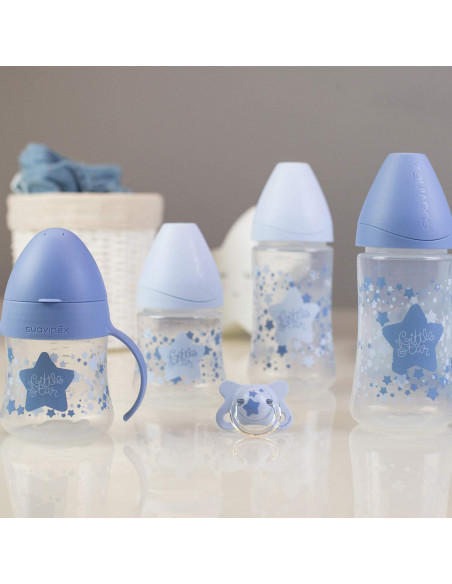 Coffret 4 Biberons + Sucette Suavinex Little Star Bleu Clair