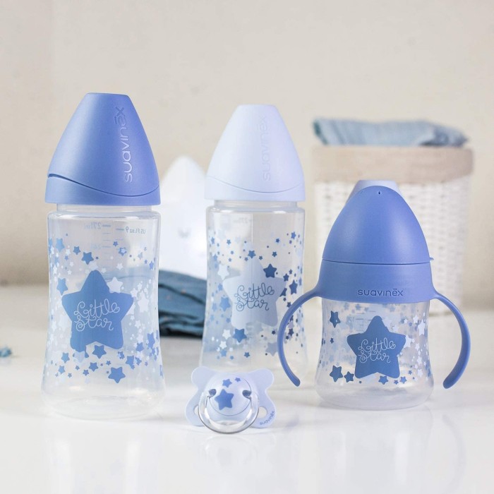 Coffret 4 Biberons + Sucette Suavinex Little Star Bleu Clair