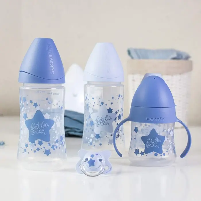 Coffret 4 Biberons + Sucette Suavinex Little Star Bleu Clair