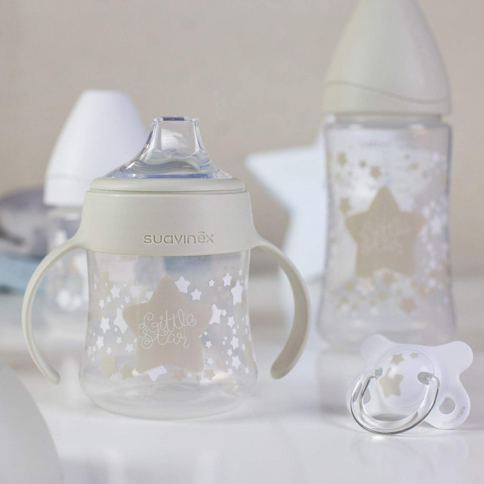 Coffret 4 Biberons + Sucette Suavinex Little Star Blanc Biberon