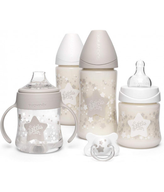 Coffret 4 Biberons + Sucette Suavinex Little Star Blanc Biberon