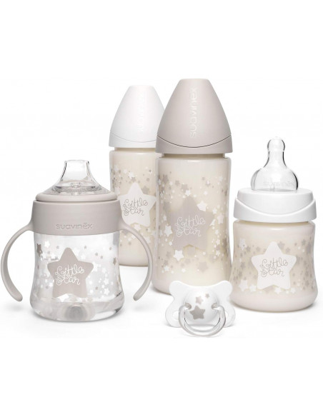 Coffret 4 Biberons + Sucette Suavinex Little Star Blanc Biberon