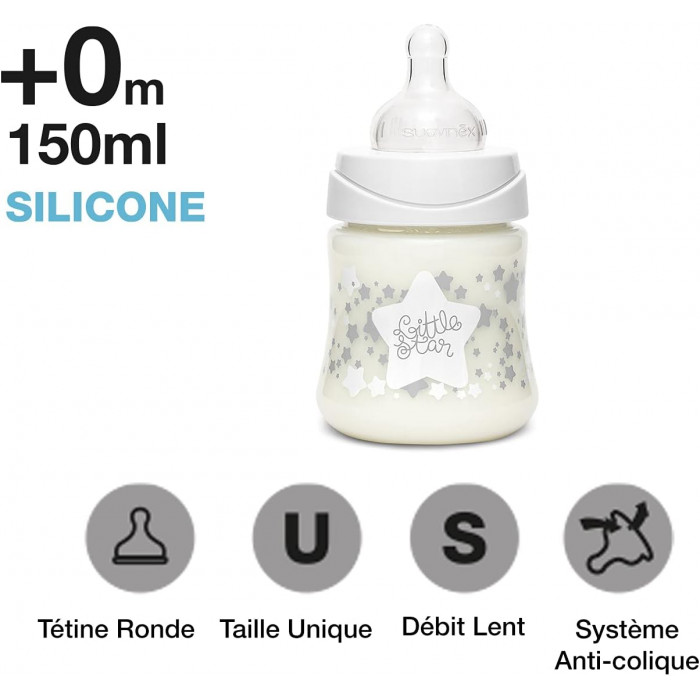 Coffret 4 Biberons + Sucette Suavinex Little Star Blanc Biberon