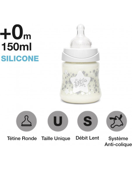 Coffret 4 Biberons + Sucette Suavinex Little Star Blanc Biberon